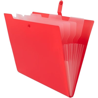 JAM PAPER Plastic File Folder with Snap Closure, 5 Pocket, 9W x 11.5H, Red (FF39783RE)