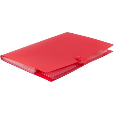 JAM PAPER Plastic File Folder with Snap Closure, 5 Pocket, 9W x 11.5H, Red (FF39783RE)
