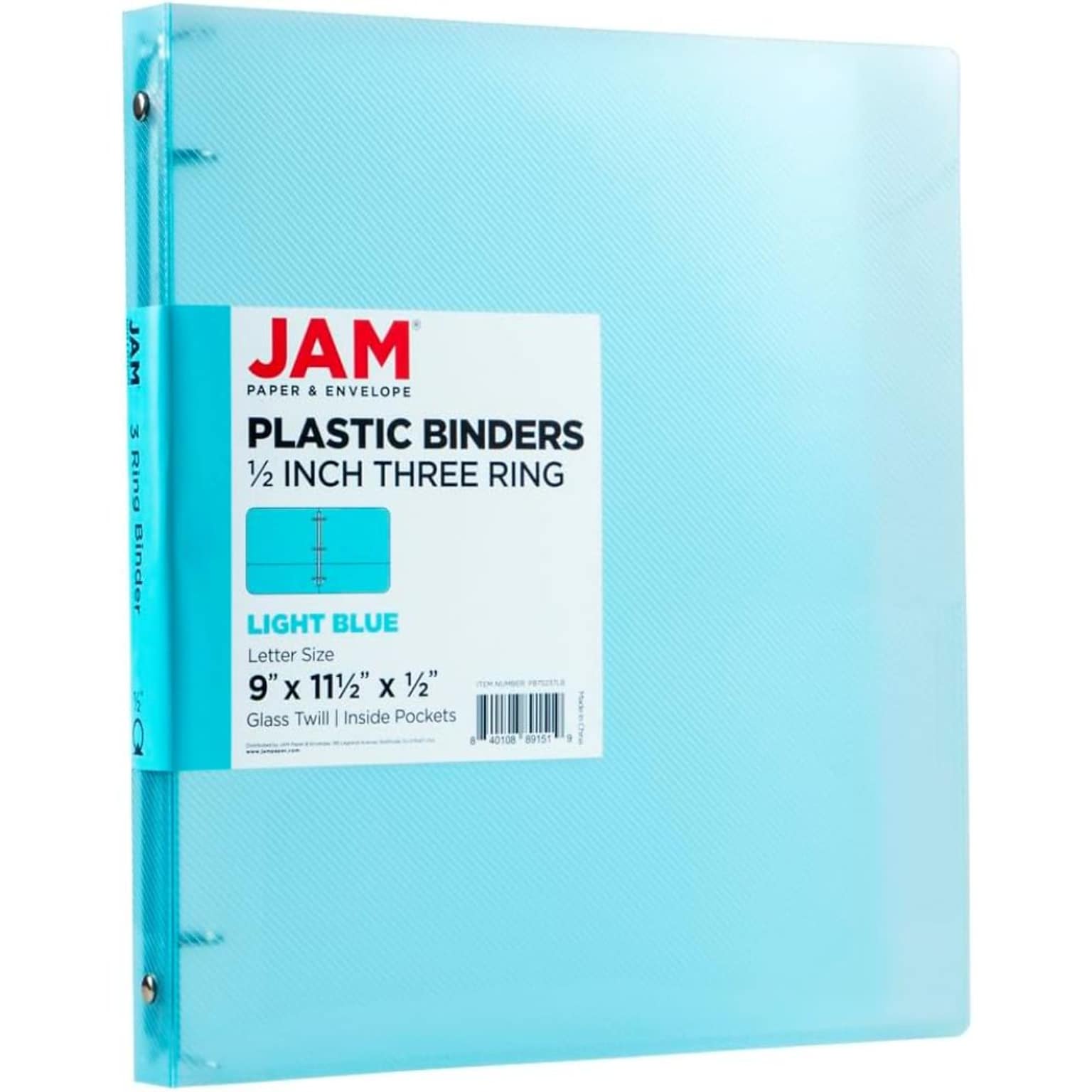 JAM PAPER 1/2 3-Ring Binder, Light Blue (PB75237LB)