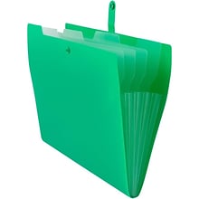 JAM PAPER Plastic File Folder with Snap Closure, 5 Pocket,  9W x 11.5, Green (FF39783GR)