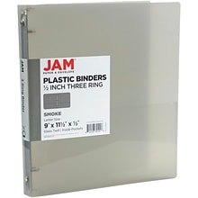 JAM PAPER 1/2 3-Ring Binder, Smoke Grey (PB75237SM)
