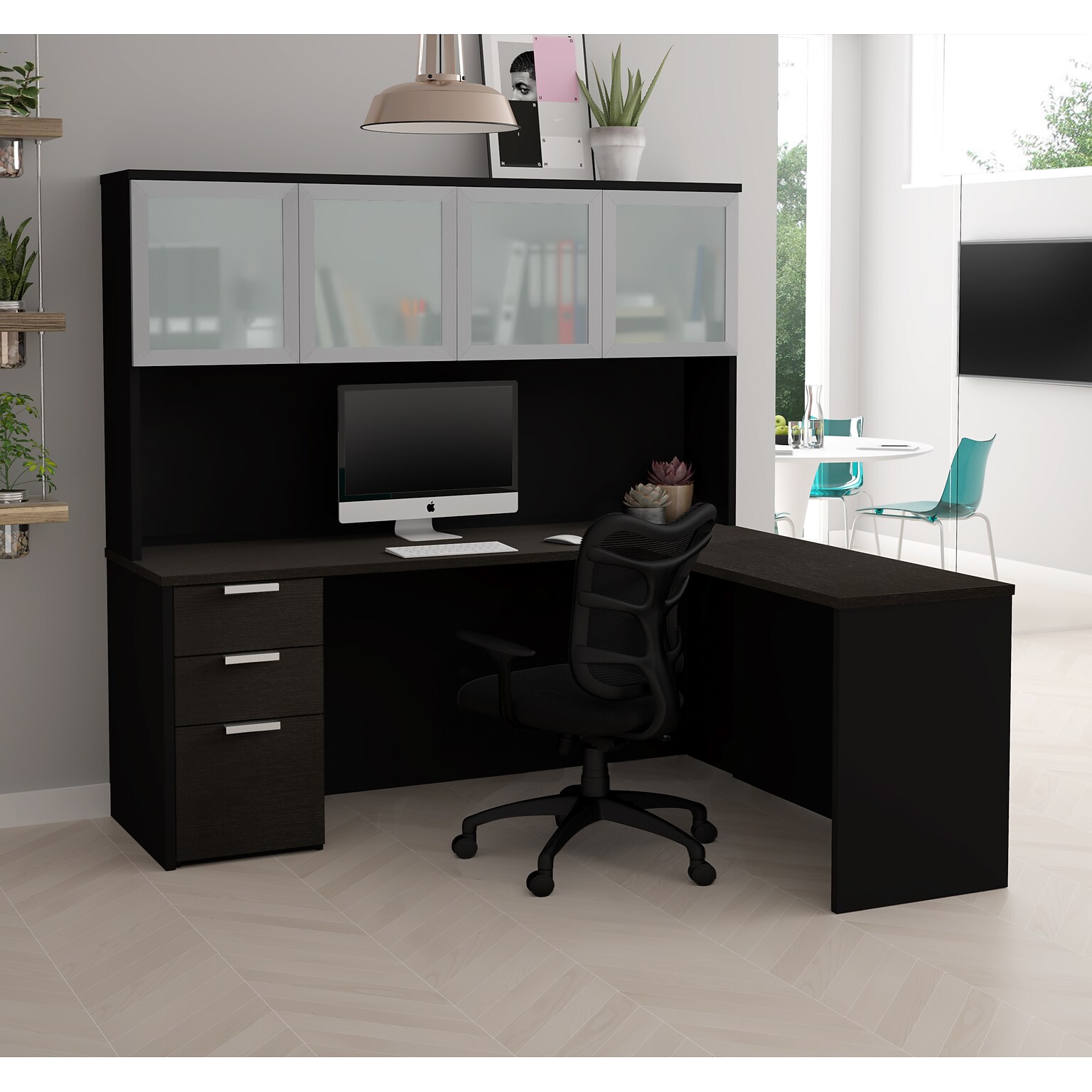 Bestar® Pro-Concept Plus L-Desk with Hutch in Deep Grey & Black (11088732)