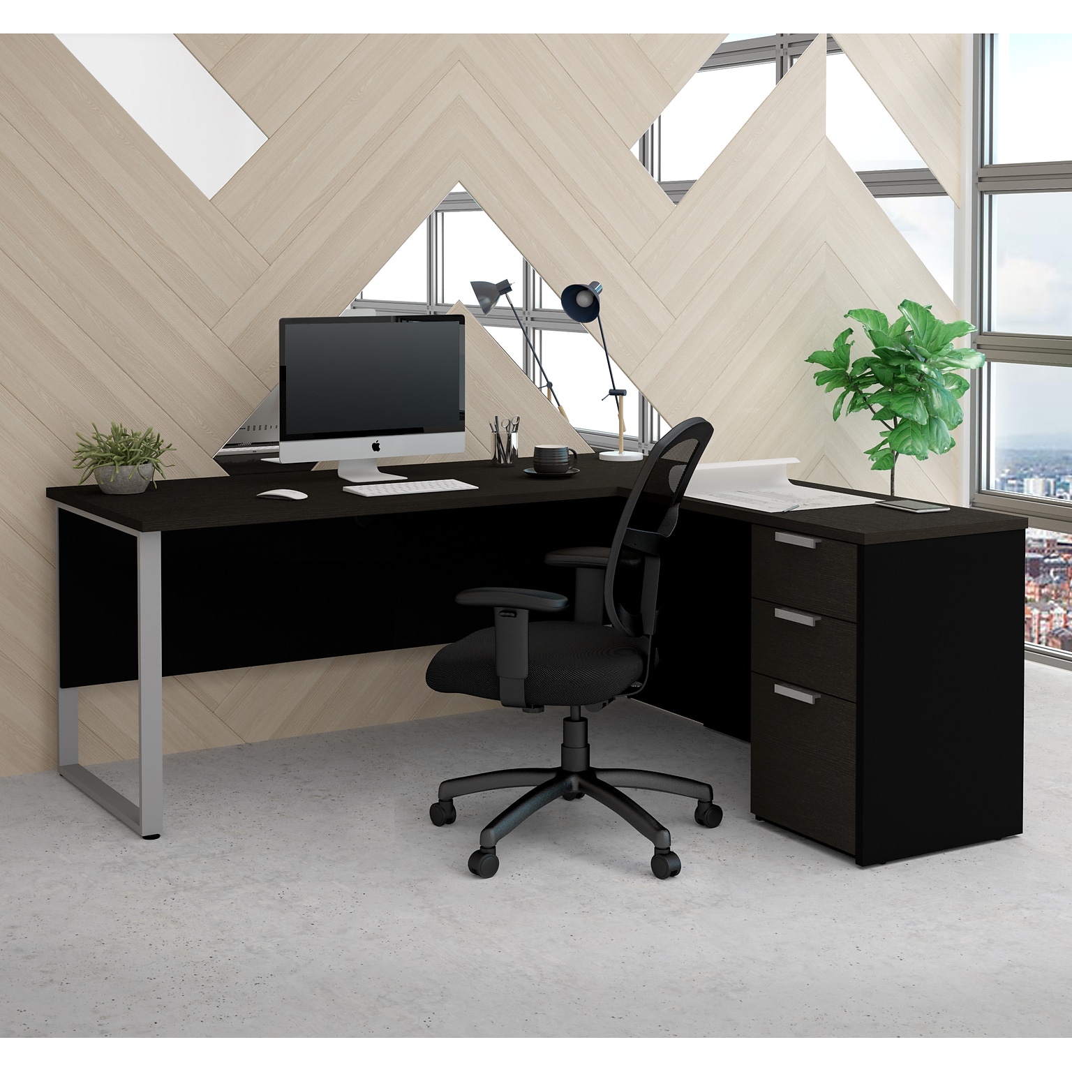Bestar Pro-Concept Plus L-Desk with Metal Leg in Deep Grey & Black (11089132)