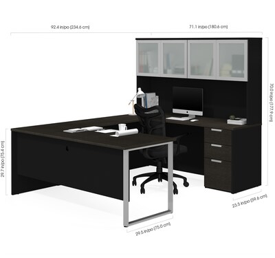 Bestar Pro-Concept Plus U-Desk with Frosted Glass Door Hutch (11089032)