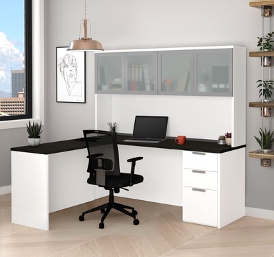 Bestar Pro-Concept Plus L-Desk with Frosted Glass Door Hutch (11088717)