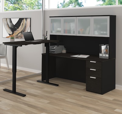 Bestar® Pro-Concept Plus Ht Adj. L-Desk with Frost Glass Dr Hutch (11089732)