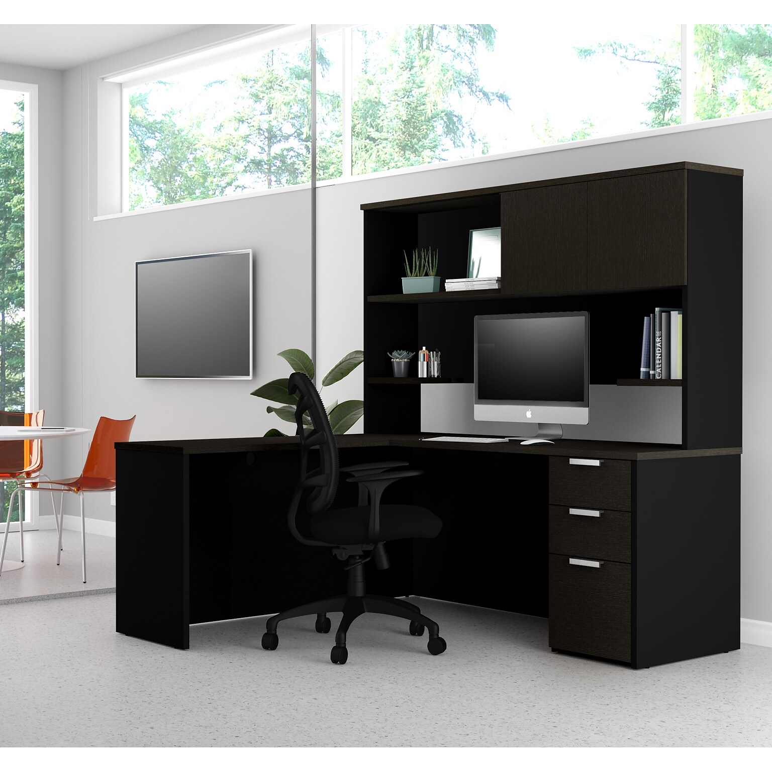 Bestar® Pro-Concept Plus L-Desk with Hutch in Deep Grey & Black (11088632)