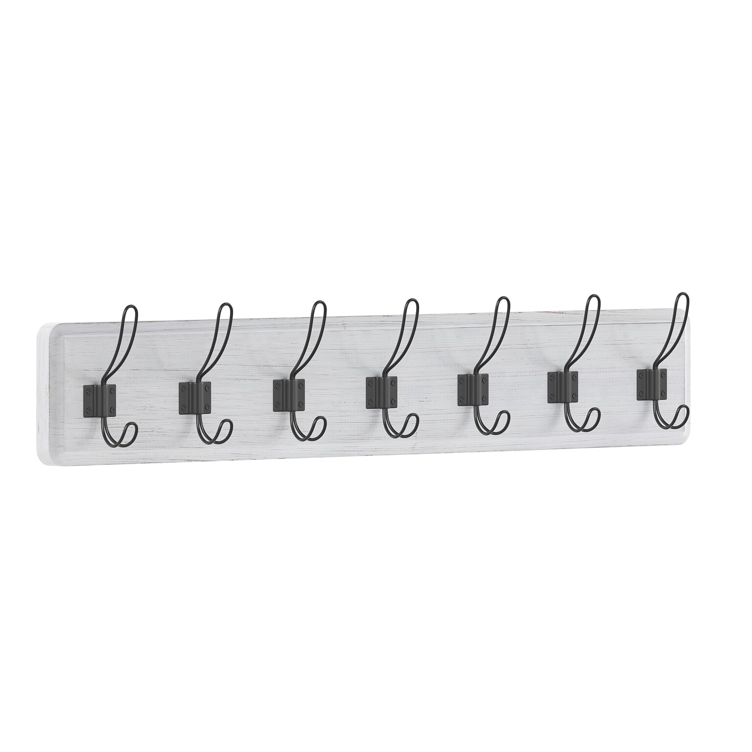 Flash Furniture Daly Wall Mounted Storage Rack with 7 Hooks, White Wash, Solid Pine Wood (HGWASCR7WHWSH)