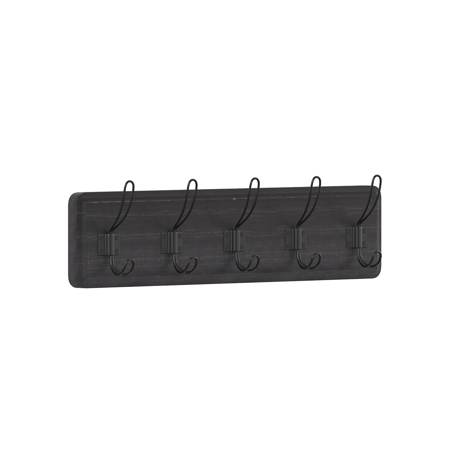 Flash Furniture Daly Wall Mounted Storage Rack with 5 Hooks, Black Wash, Solid Pine Wood (HGWASCR5BLKWSH)