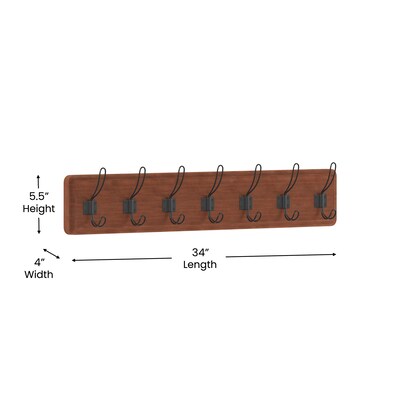 Flash Furniture Daly Wall Mounted Storage Rack with 7 Hooks, Brown, Solid Pine Wood (HGWASCR7BRN)