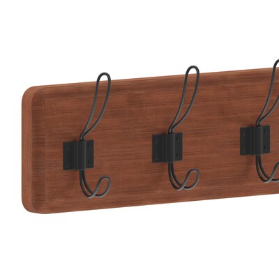 Flash Furniture Daly Wall Mounted Storage Rack with 7 Hooks, Brown, Solid Pine Wood (HGWASCR7BRN)
