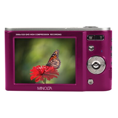 Minolta 44 MP/2.7K Quad HD Digital Camera with 16x Digital Zoom, Magenta (MND20-M)