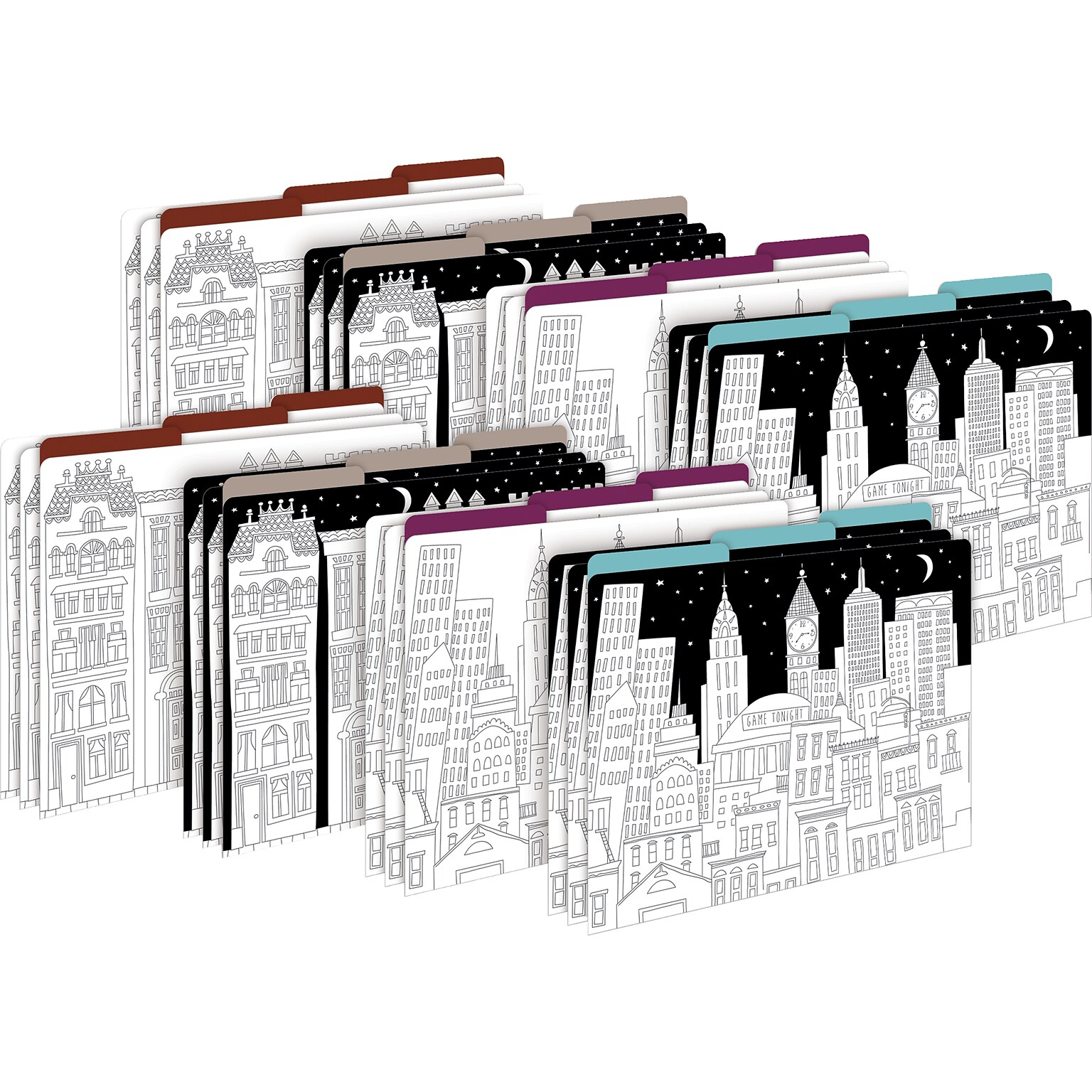 Barker Creek Color Me! Cityscapes File Folder, 1/3-Cut Tab, Letter Size, Assorted Colors, 24/Set (4380)