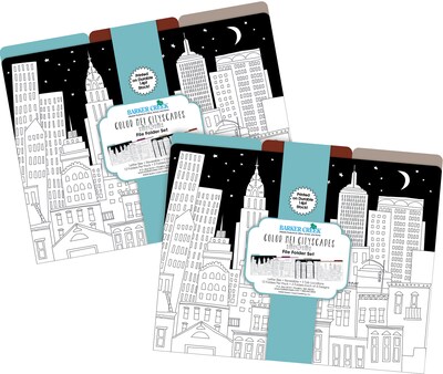 Barker Creek Color Me! Cityscapes File Folder, 1/3-Cut Tab, Letter Size, Assorted Colors, 24/Set (4380)