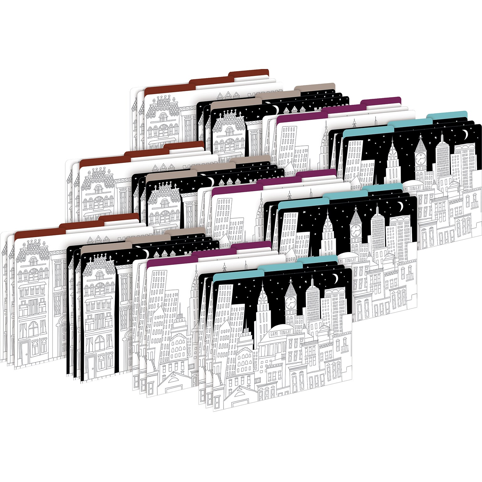 Barker Creek Color Me! Cityscapes File Folder, 1/3-Cut Tab, Letter Size, Assorted Colors, 36/Set (4381)