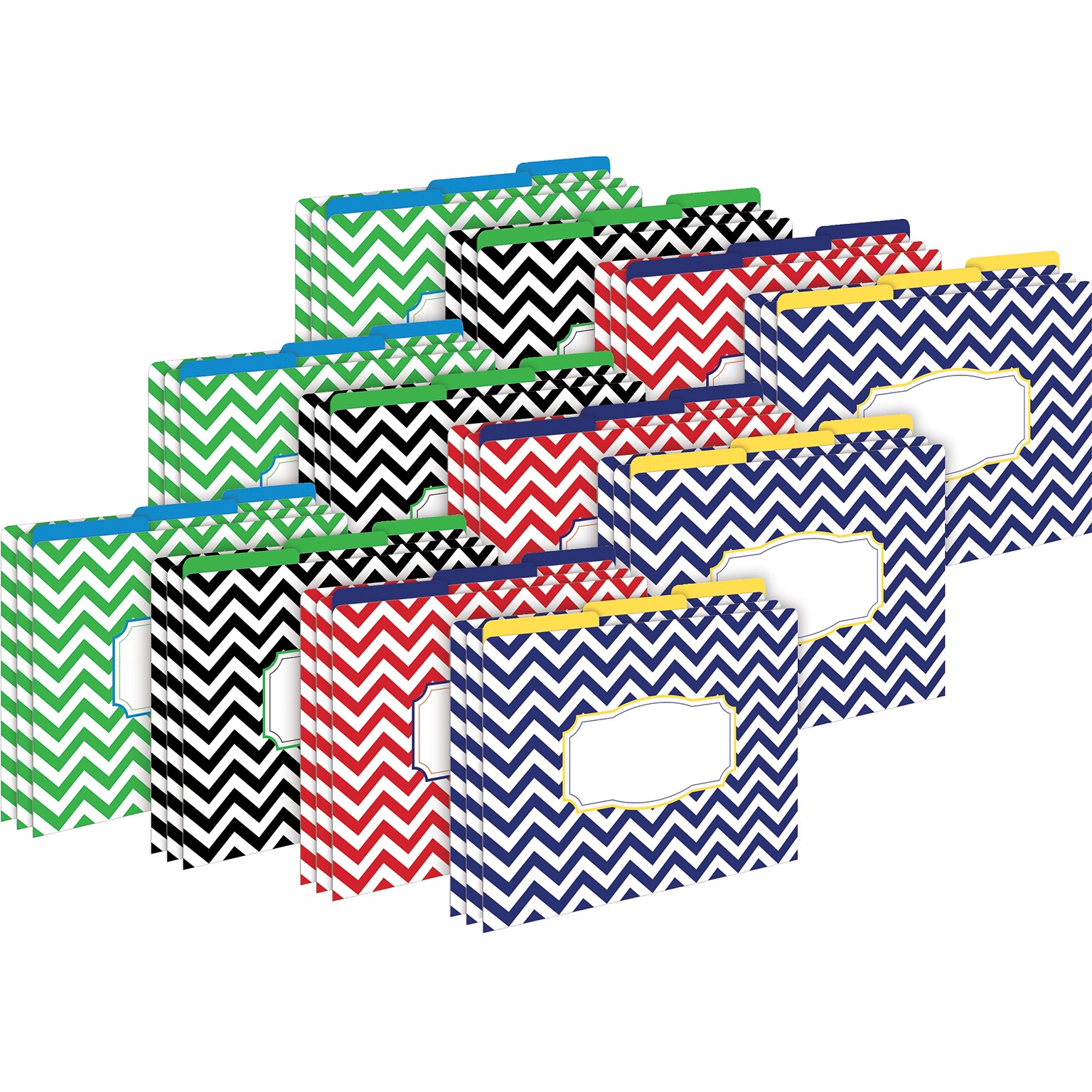 Barker Creek Nautical Chevron File Folder, 1/3-Cut Tab, Letter Size, Assorted Colors, 36/Set (4385)