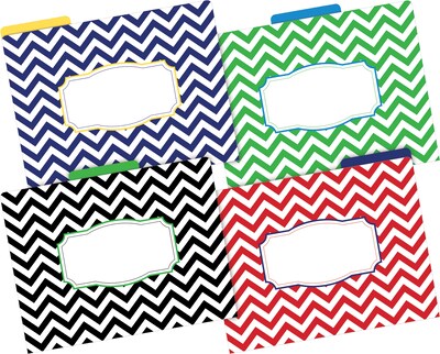Barker Creek Nautical Chevron File Folder, 1/3-Cut Tab, Letter Size, Assorted Colors, 36/Set (4385)