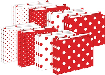 Barker Creek File Folder Set, 1/3-Cut Tab, Letter Size, Red & White Dot, 24/Set (4392)