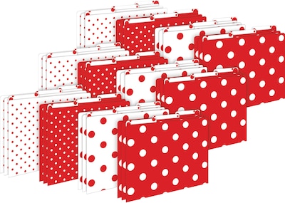 Barker Creek File Folder Set, 1/3-Cut Tab, Letter Size, Red & White Dot, 36/Set (4393)