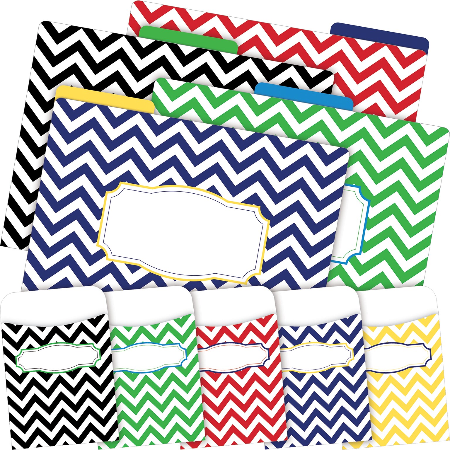 Barker Creek Nautical Chevron File Folder, 1/3-Cut Tab, Letter Size, Assorted Colors, 42/Set (4416)