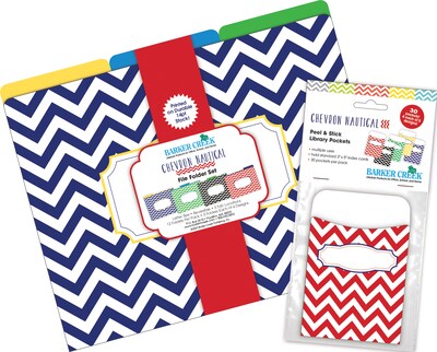 Barker Creek Folder & Pocket Set, 1/3-Cut Tab, Letter Size, Chevron Nautical, 42/Set (4416)