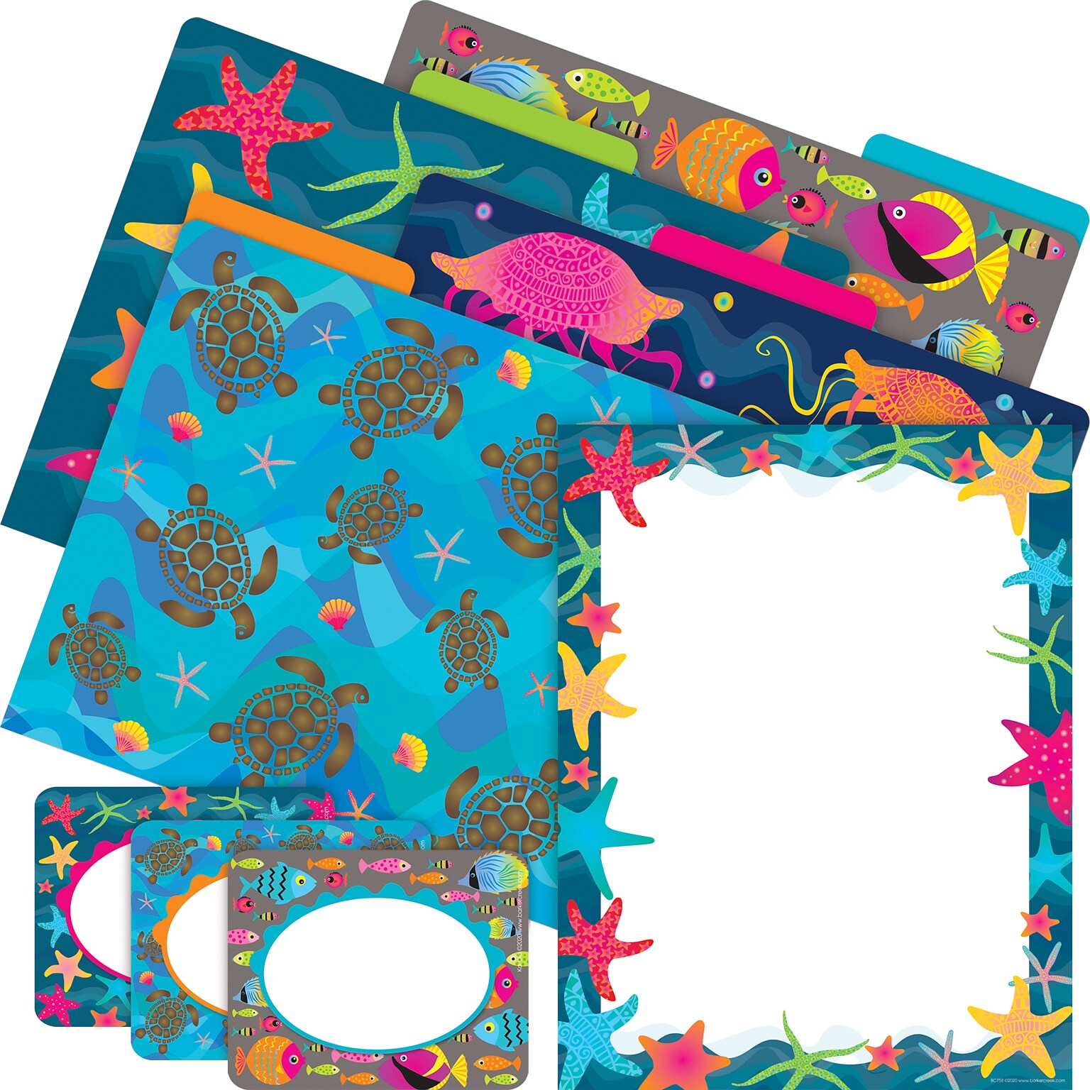 Barker Creek Get Organized File Folder Set, 1/3-Cut Tab, Letter Size, Kai Ola Starfish, 107/Set (149)