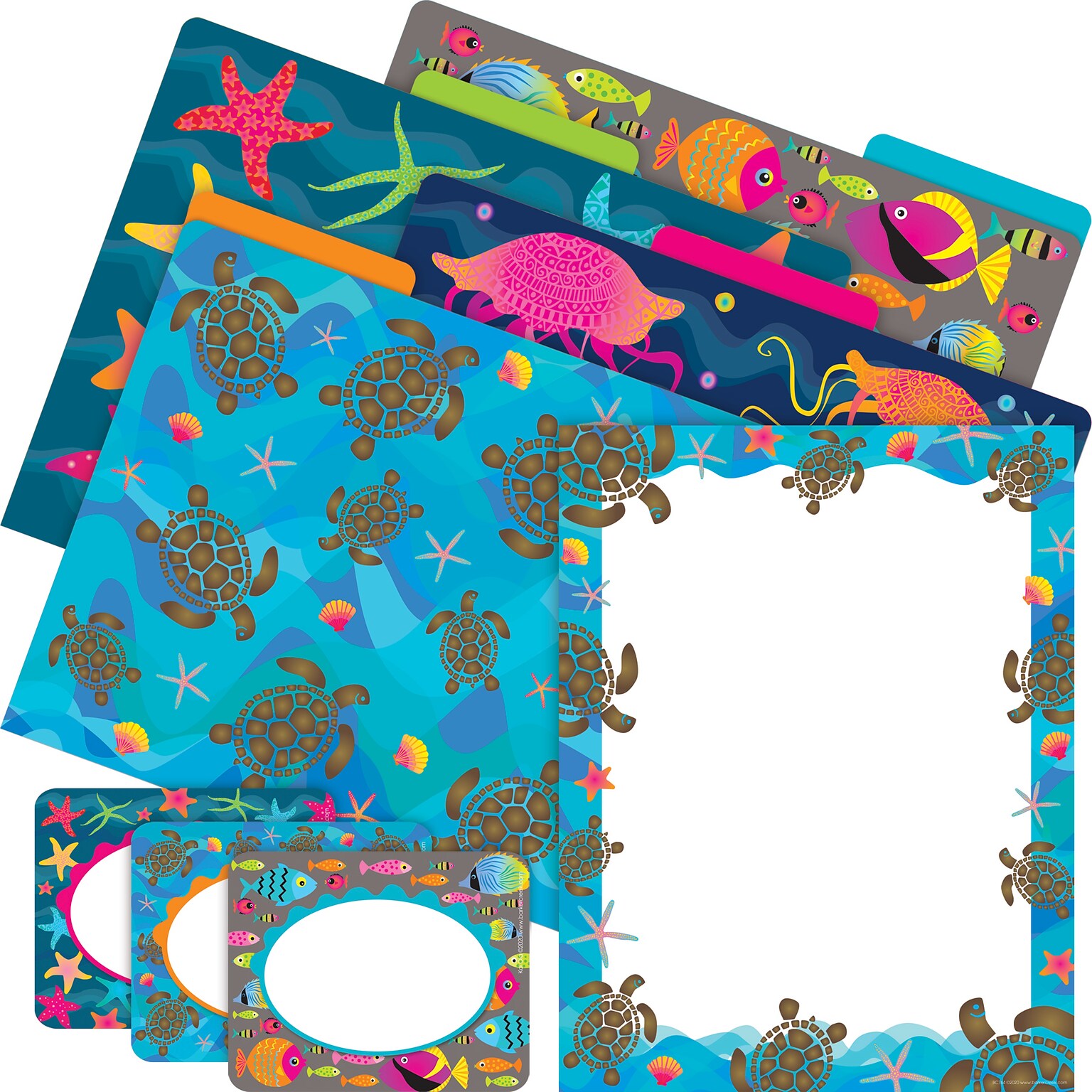 Barker Creek Kai Ola Sea Turtles File Folder, 1/3-Cut Tab, Letter Size, Assorted Colors, 107/Set (150)