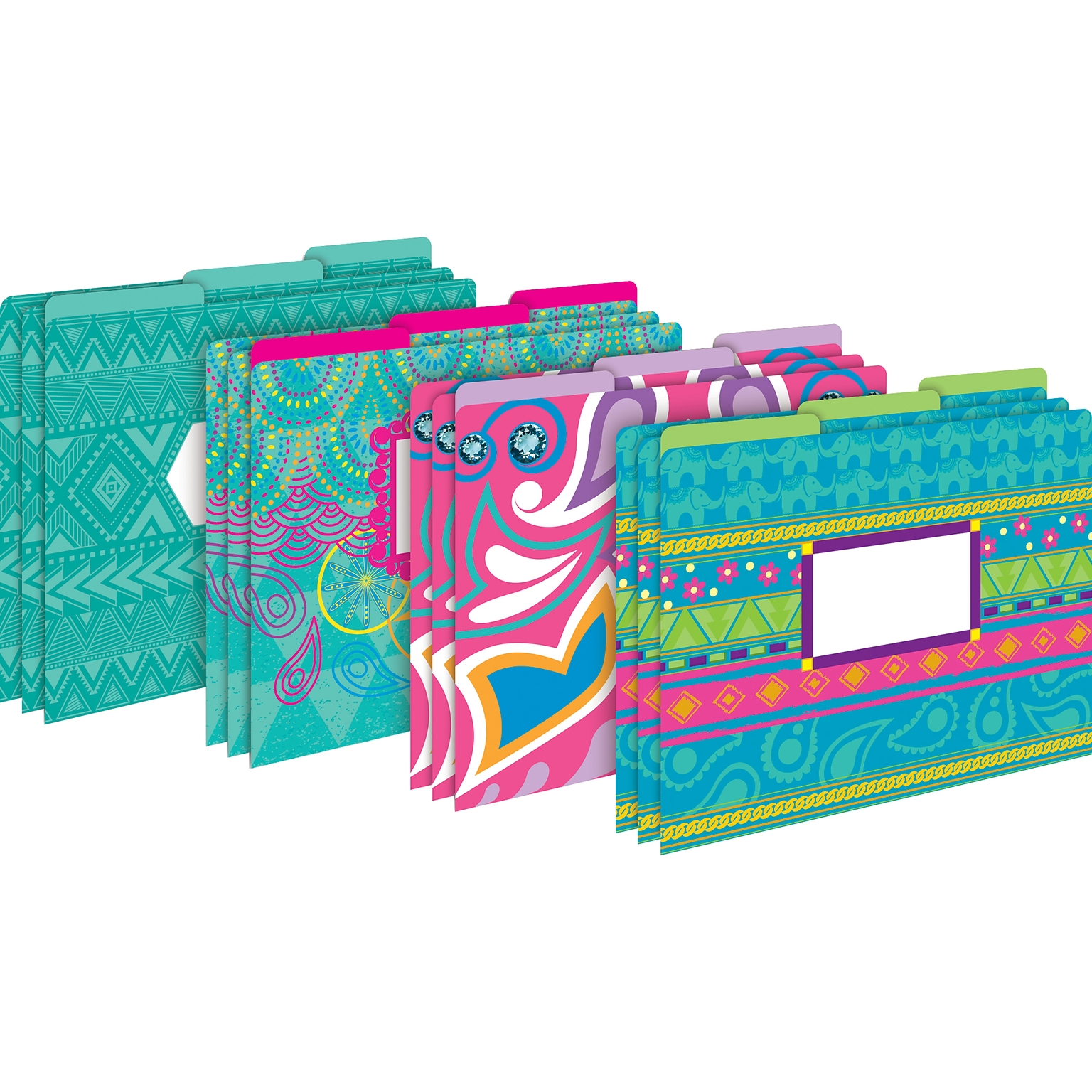 Barker Creek Bohemian File Folder, 1/3-Cut Tab, Letter Size, Assorted Colors, 12/Pack (2002)