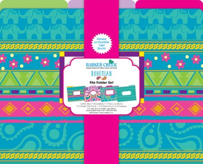 Barker Creek Bohemian File Folder, 1/3-Cut Tab, Letter Size, Assorted Colors, 12/Pack (2002)