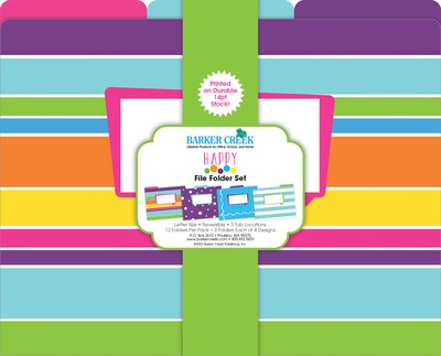 Barker Creek Happy File Folder, 1/3-Cut Tab, Letter Size, Assorted Colors, 12/Pack (2003)