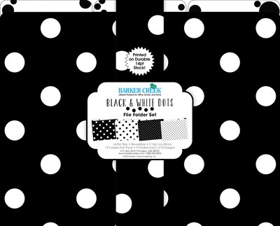 Barker Creek Black & White Dot File Folder, 1/3-Cut Tab, Letter Size, Black/White, 12/Pack (2004)