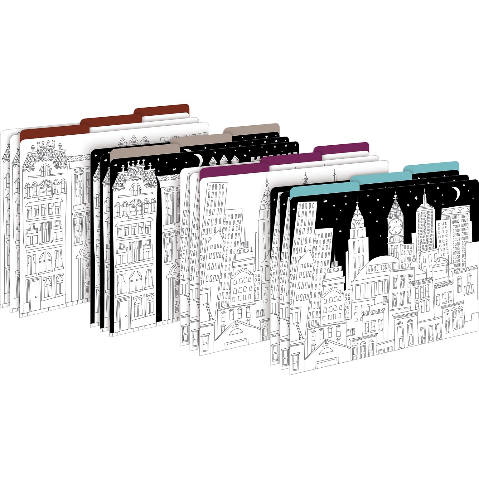 Barker Creek Color Me! Cityscapes File Folder, 1/3-Cut Tab, Letter Size, Assorted Colors, 12/Pack (2005)
