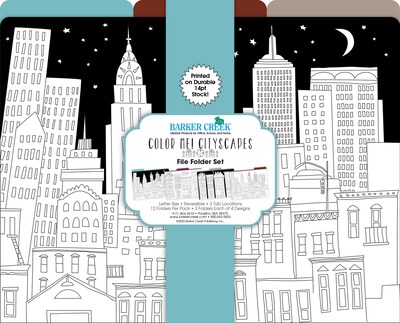 Barker Creek Color Me! Cityscapes File Folder, 1/3-Cut Tab, Letter Size, Assorted Colors, 12/Pack (2005)