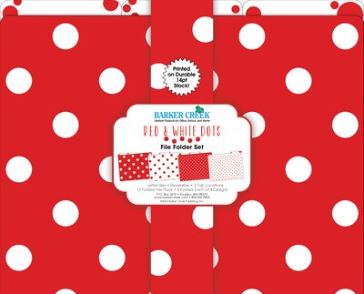 Barker Creek Red & White Dot File Folder, 1/3-Cut Tab, Letter Size, Assorted Colors, 12/Pack (2009)