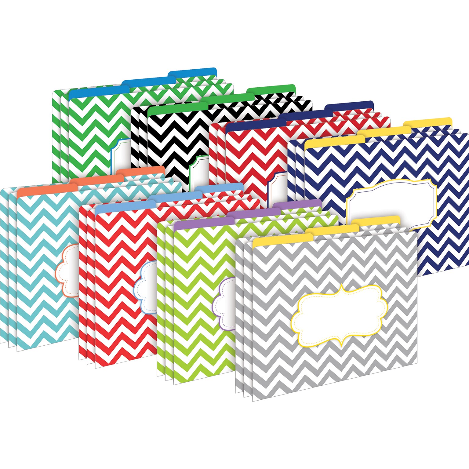 Barker Creek File Folder Set, 1/3-Cut Tab, Letter Size, Chevron, 24/Set (4135)