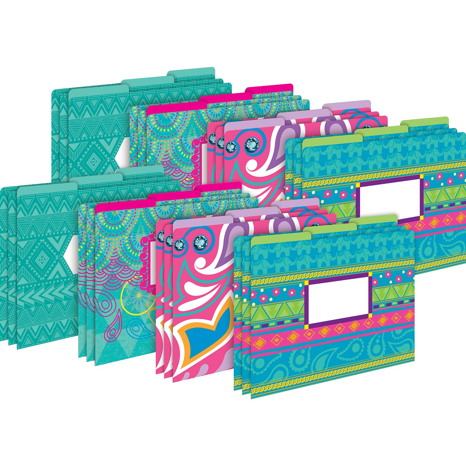 Barker Creek Bohemian File Folder, 1/3-Cut Tab, Letter Size, Assorted Colors, 24/Set (4374)