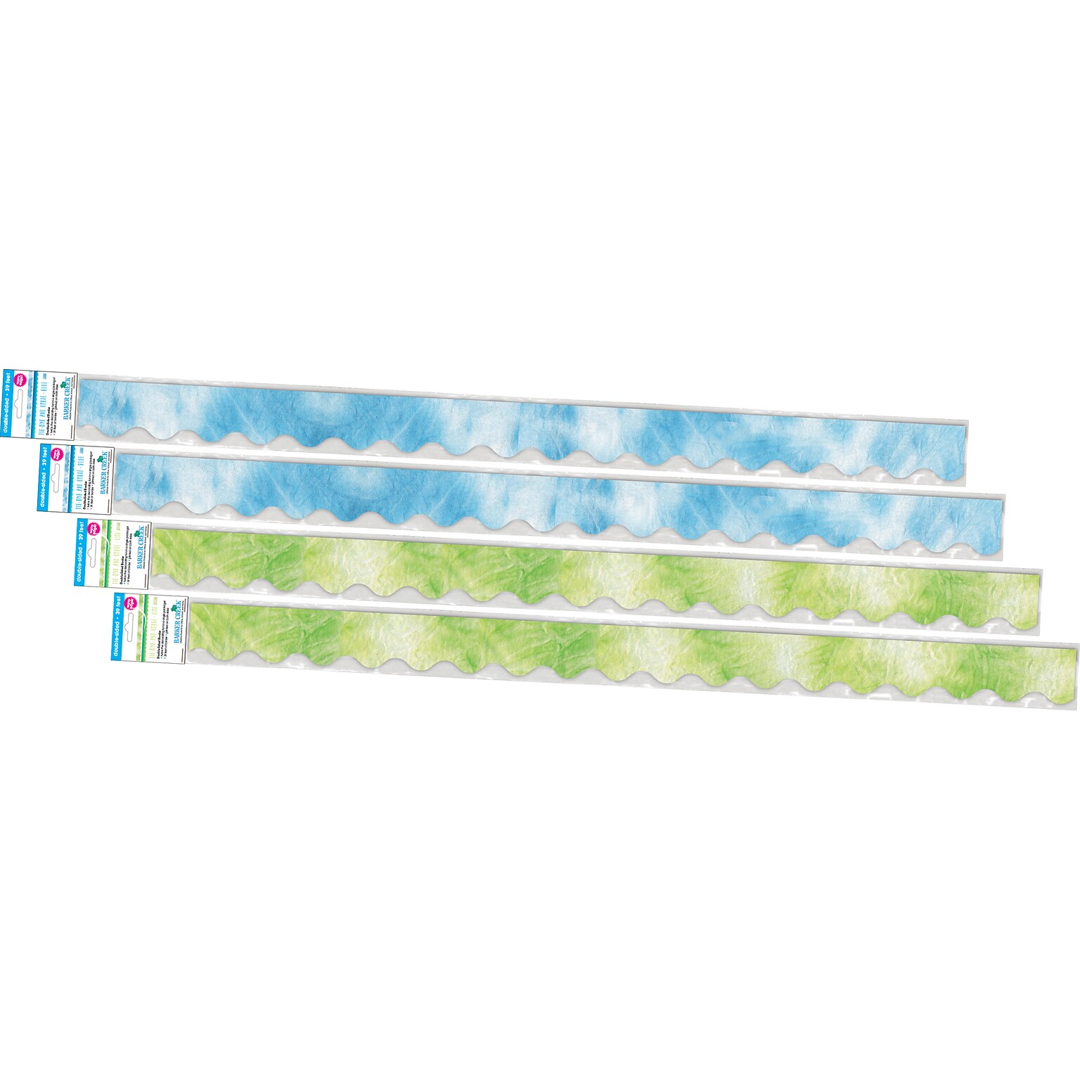 Barker Creek Double-Sided Scalloped Border Set, 36 x 2.25, Blue & Lime Tie-Dye and Ombré, 2 designs, 52/Set (4357)