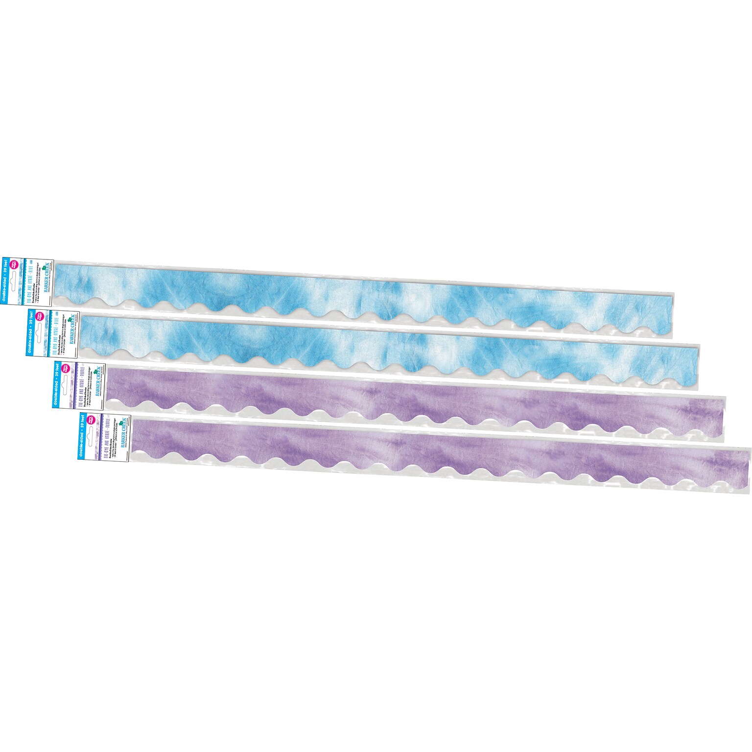 Barker Creek Double-Sided Scalloped Border Set, 36 x 2.25, Blue & Purple Tie-Dye and Ombré, 2 designs, 52/Set (4359)