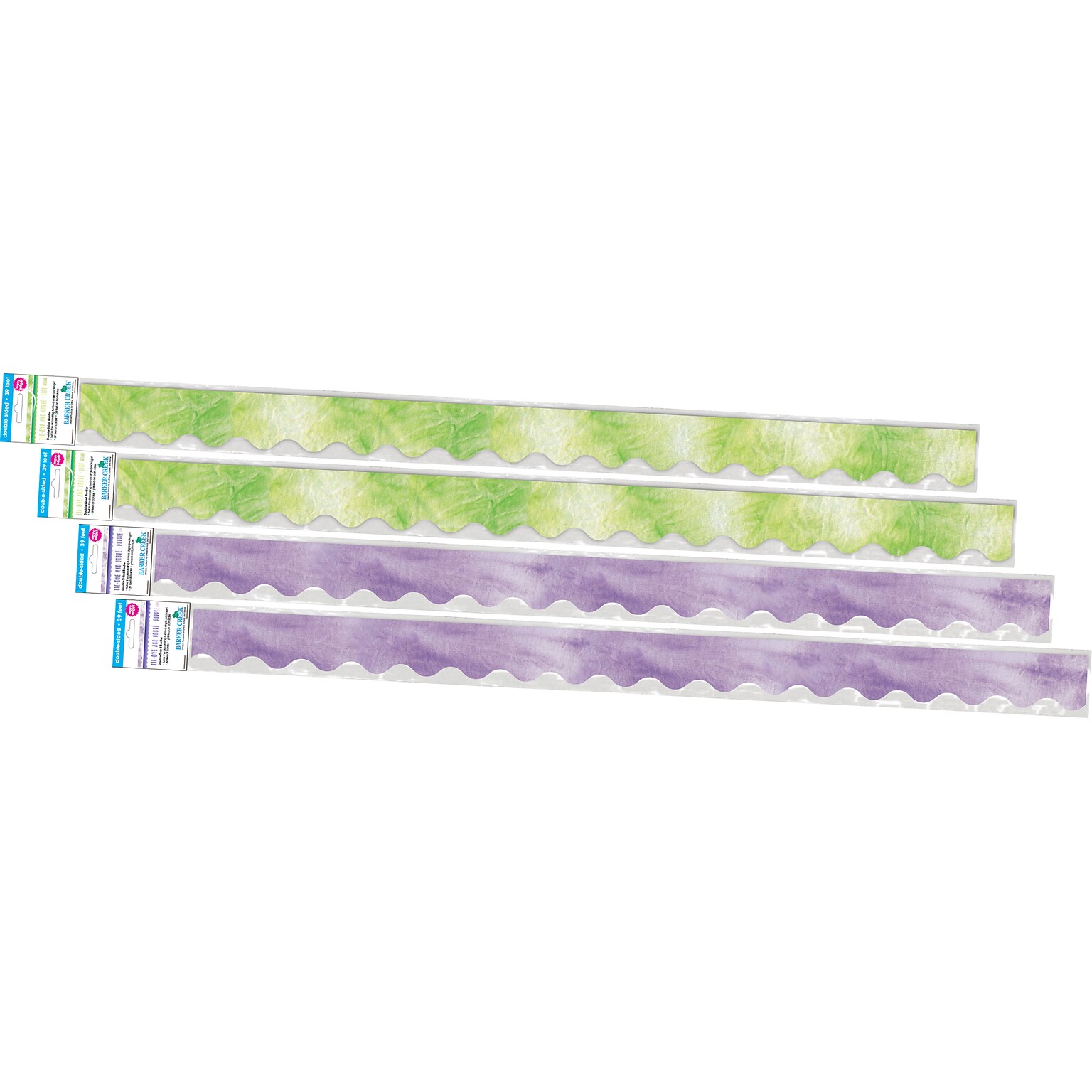 Barker Creek Double-Sided Scalloped Border Set, 36 x 2.25, Purple & Lime Tie-Dye and Ombré, 2 designs, 52/Set (4360)