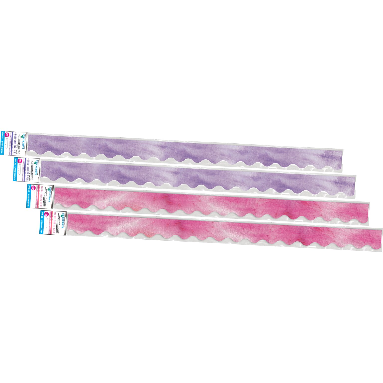 Barker Creek Double-Sided Scalloped Border Set, 36 x 2.25, Pink & Purple Tie-Dye and Ombré, 2 designs, 52/Set (4361)