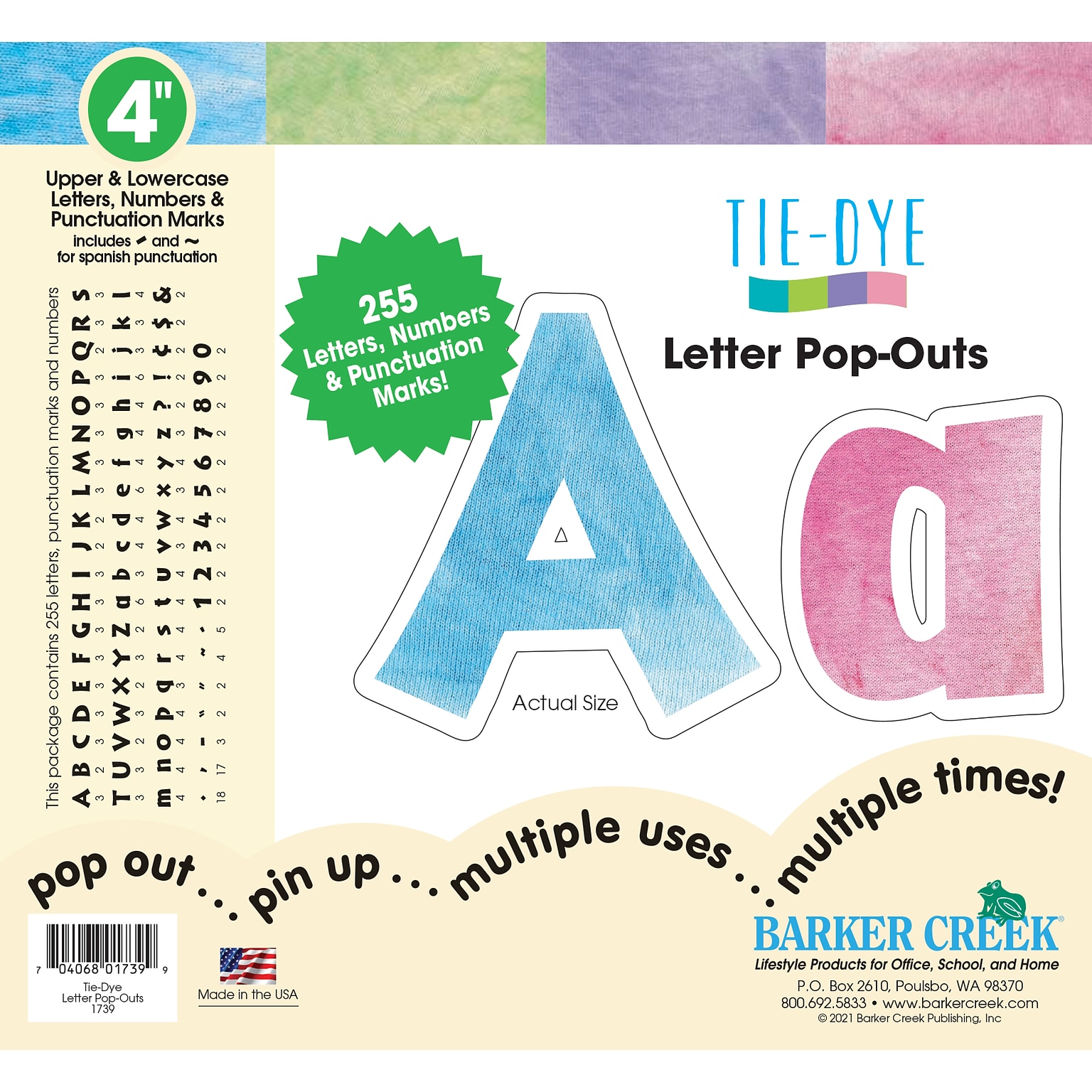 Barker Creek Tie 4 Dye & Ombré Letters and Numbers, Multicolored, 255/Pack (1739)