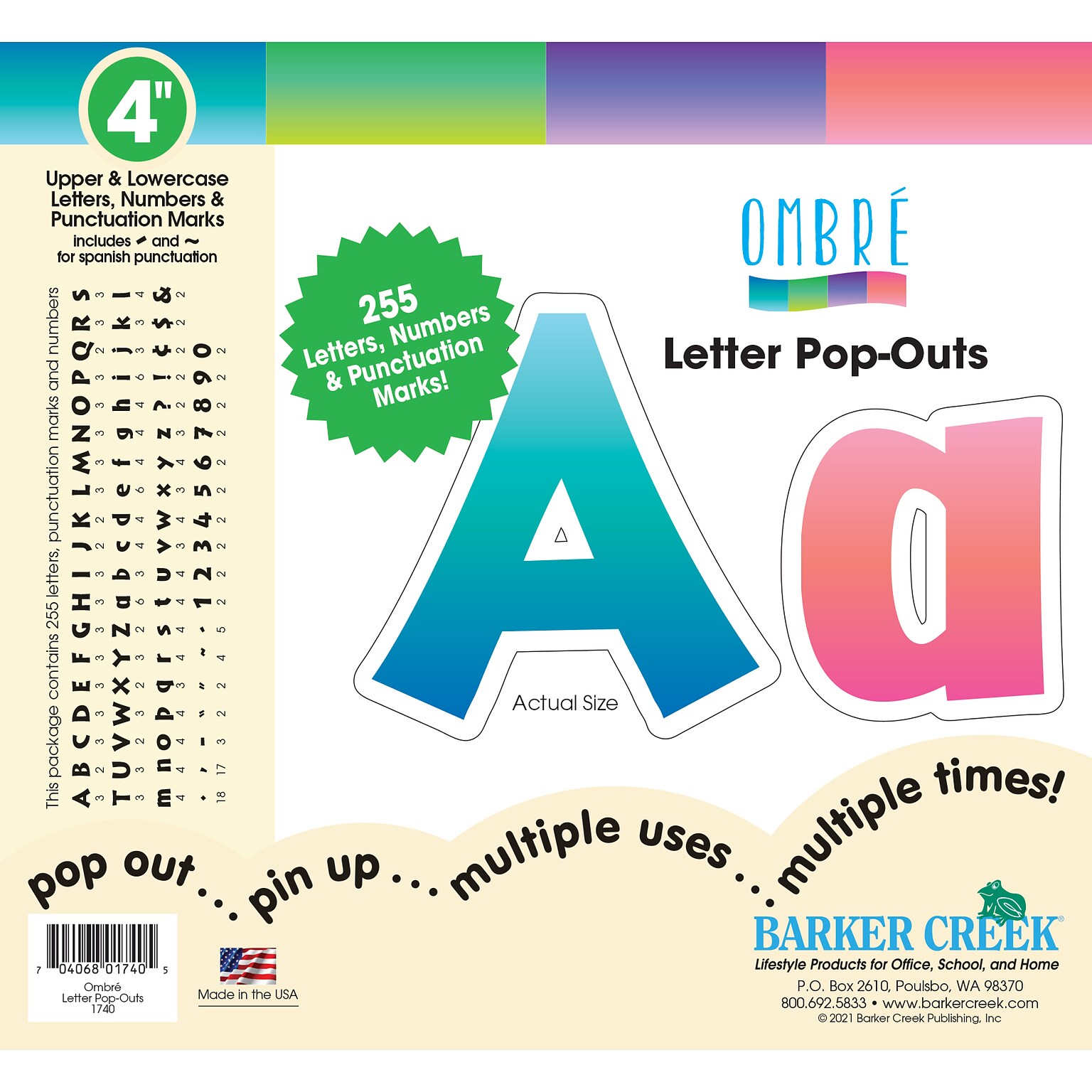 Barker Creek Tie 4 Dye & Ombré Letters and Numbers, Multicolored, 255/Pack (1740)