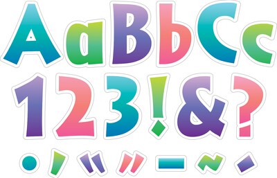 Barker Creek Tie 4" Dye & Ombré Letters and Numbers, Multicolored, 255/Pack (1740)