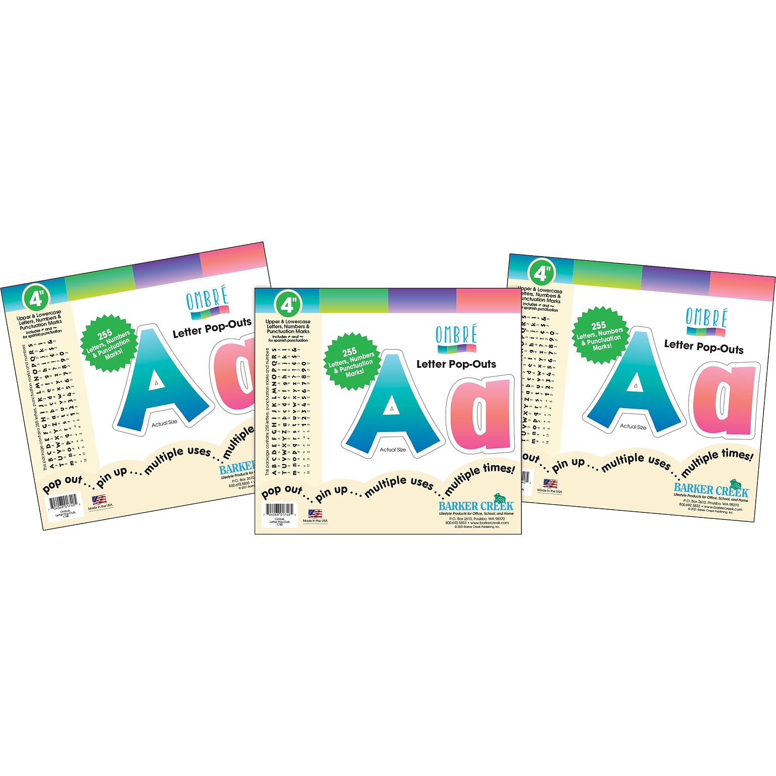 Barker Creek Tie 4 Dye & Ombré Letters and Numbers, Multicolored, 765/Pack (4351)