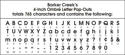 Barker Creek Tie 4" Dye & Ombré Letters and Numbers, Multicolored, 765/Pack (4351)