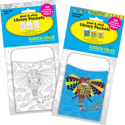 Barker Creek Bohemian Animals Library Pockets, 5.125 x 3.5, 60/Set (3887)