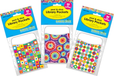 Barker Creek Peel & Stick Library Pockets, Groovy, 90/Set (4140)