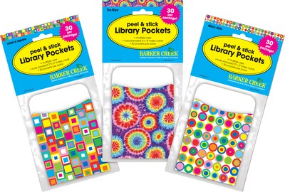 Barker Creek Peel & Stick Library Pockets, Groovy, 90/Set (4140)