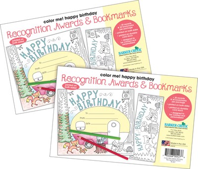 Barker Creek Color Me! Happy Birthday Awards & Bookmarks Set, 8.5" x 5.5”, Multicolored, 60/Set (4146)