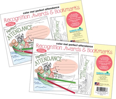 Barker Creek Color Me! Attendance Awards & Bookmarks Set, 8.5" x 5.5”, Multicolored, 60/Set (4147)